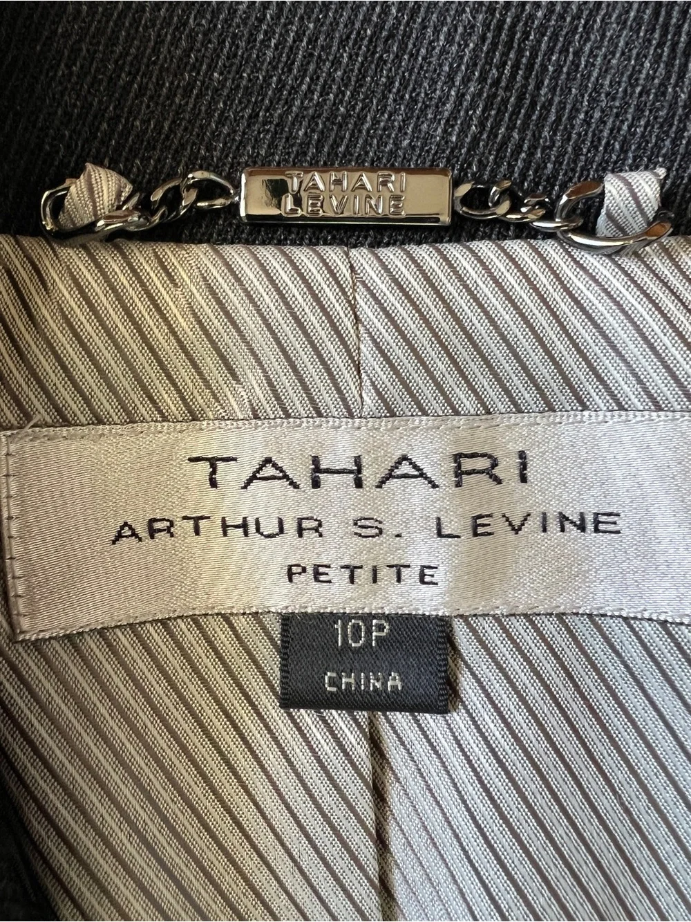 Tahari Arthur S Blazer Jacket Levine Charcoal Gray Wool Blend Zip 10P